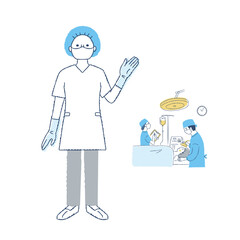 手術着の外科医師と手術シーン