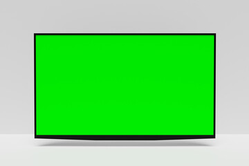 TV flat screen lcd or oled, plasma, realistic illustration, White blank monitor mockup. wide green...
