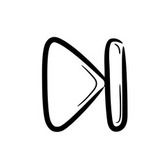 Music and video rewind icon, hand drawn. Start play button in doodle sketch style. A simple doodle drawing scheme. Vector illustration.