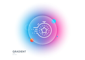 Timer line icon. Gradient blur button with glassmorphism. Time management sign. Stopwatch with star symbol. Transparent glass design. Timer line icon. Vector