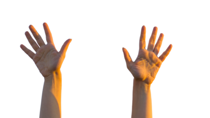 Hand making number ten gesture on transparent background.