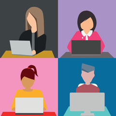 People working from his own laptop