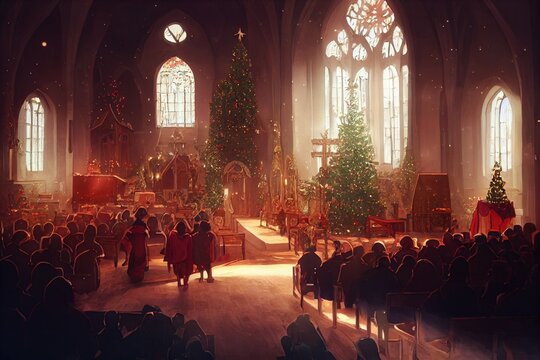 interior of church on christmas 
