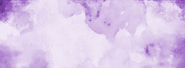 Purple watercolor background with paint blotches on border and watercolor paper texture grain, soft pastel colors of lilac or lavender