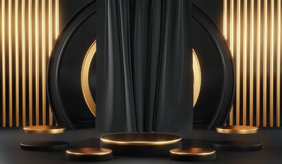 3D rendering of blank product background for cream cosmetics Modern black podium background