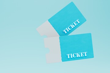the concept of buying tickets. tickets on a blue background. copy paste, copy space. 3D render