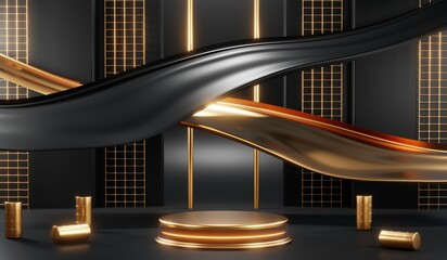 Obraz premium 3D rendering of blank product background for cream cosmetics Modern black podium background