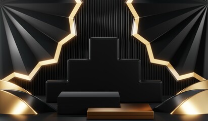 3D rendering of blank product background for cream cosmetics Modern black podium background