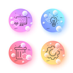 Settings gear, Recovery trash and Cyber attack minimal line icons. 3d spheres or balls buttons. Eco energy icons. For web, application, printing. Vector