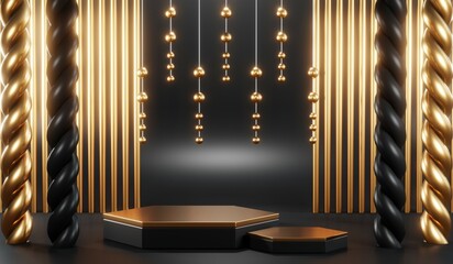 3D rendering of blank product background for cream cosmetics Modern black podium background