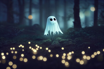 October Scary Spooky Halloween Ghost Fun Cute Decor  - obrazy, fototapety, plakaty
