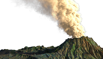 Active volcano erupting with smoke from the chimney, 3d rendering, 3d illustration