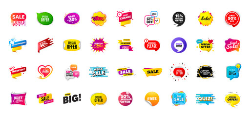 Sale offer discount flash banners. Promo deal price stickers. Black friday special offer tags. Sale bubble coupon. Promotion discount banner templates design. Flash offer sticker. New deal tag. Vector
