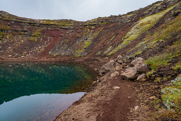 Landscape of the Kerid Vulcano crater and lake (Iceland)