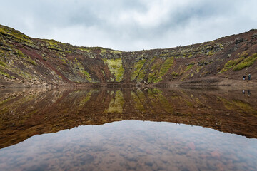 Landscape of the Kerid Vulcano crater and lake (Iceland)