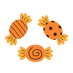 Party Sweets Magic item. Candy for Halloween. Vector illustration isolated on white background. 
Fruity toffee candy sweets.