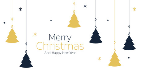 Merry Christmas poster. New Year greeting card design with stylized Christmas tree. Vector illustration.