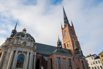 View of the Stockholm Riddarholm Church (Riddarholmskyrkan) an old religious building in the city...