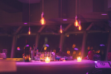 Lightbulbs hanging in a restaurant