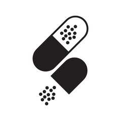Antibiotics medicines pills supplements icon | Black Vector illustration |