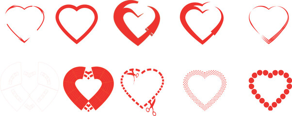 Heart shapes collection, heart icons over white background vector set