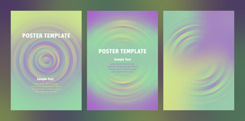 Set modern vector backgrounds with gradient blurry circles. Wallpaper backdrop designs with wavy spiral textured shapes. Multiple Swatches suggestions for easy Recolor Artwork.