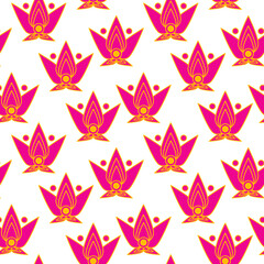 Fototapeta na wymiar Seamless abstract chaotic floral pattern. Orange, pink, white. Lotus flower. Vector. Botanical texture. Decorative ornament. Design for textile fabrics, wrapping paper, background, wallpaper, cover.