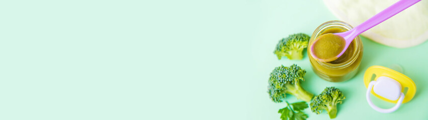 baby food in small jars. Selective focus.