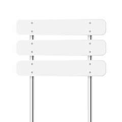 Obraz premium Road, traffic sign. Highway signboard on a chrome metal pole. Blank white board with place for text. Directional signage and wayfinder. Information sign mockup. Vector illustration.