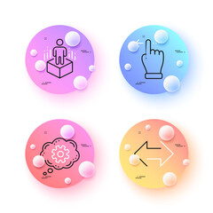 Cogwheel, Sync and Augmented reality minimal line icons. 3d spheres or balls buttons. Touchscreen gesture icons. For web, application, printing. Engineering tool, Synchronize, Virtual reality. Vector