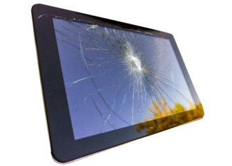 Broken tablet with a broken screen