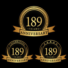 189 years anniversary logo collections. Set of 189th Anniversary logotype template. Vector and illustration. 