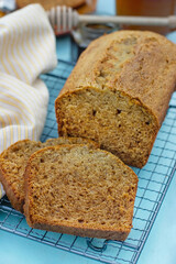 Sweet banana bread cake with honey for dessert