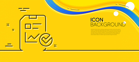 Naklejka na ściany i meble Report document line icon. Abstract yellow background. Analysis Chart or Sales growth report sign. Statistics data or Checklist symbol. Minimal report checklist line icon. Wave banner concept. Vector