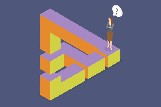 3D Isometric Flat Vector Conceptual Illustration of Impossible Figure, Business Challenge