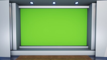 Obraz premium 3D Virtual TV Studio News, Backdrop For TV Shows .TV On Wall.3D Virtual News Studio Background,3d illustration