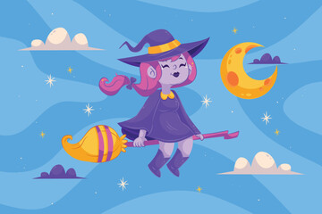 Fototapeta na wymiar gradient halloween with witch vector design illustration