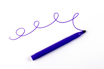wavy line and blue marker on white isolated background