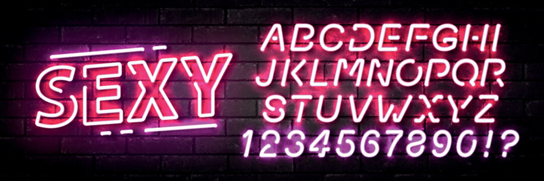 Vector realistic isolated neon sign of Sexy text with easy to change color alphabet font on the wall background.