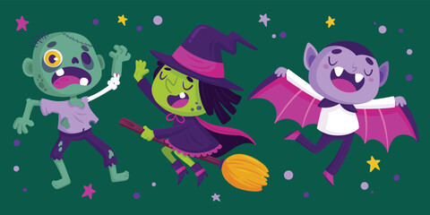 Fototapeta na wymiar flat halloween characters collection vector design illustration