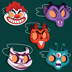 flat halloween masks collection vector design illustration