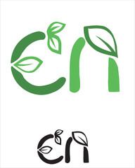 E and n letter and leaf logo vector