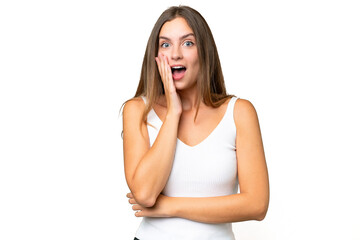 Young pretty woman over isolated background with surprise and shocked facial expression