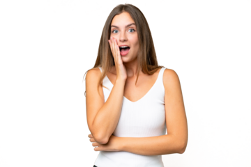 Young pretty woman over isolated background with surprise and shocked facial expression