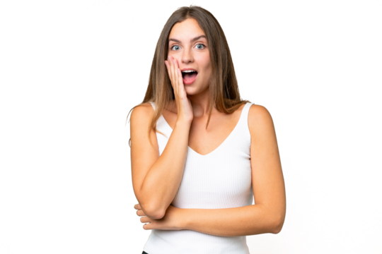 Young pretty woman over isolated background with surprise and shocked facial expression