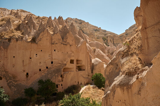 Beautiful mountains in Cappadocia. Zelve Open Air Museum, National Park. High quality photo