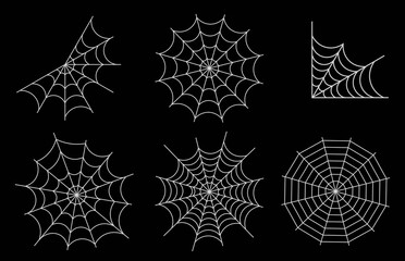 Set Of Spiders Web For Halloween Decoration Vector Illustration With Design Elements In Flat Style