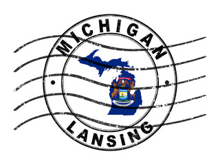 Map of Michigan, Postal Passport Stamp, Travel Stamp