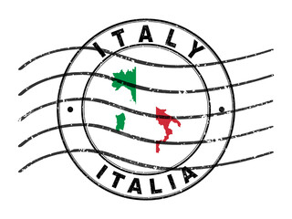 Map of Italy, Postal Passport Stamp, Travel Stamp