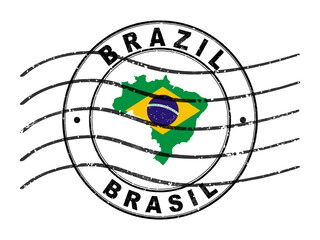 Map of Brazil, Postal Passport Stamp, Travel Stamp